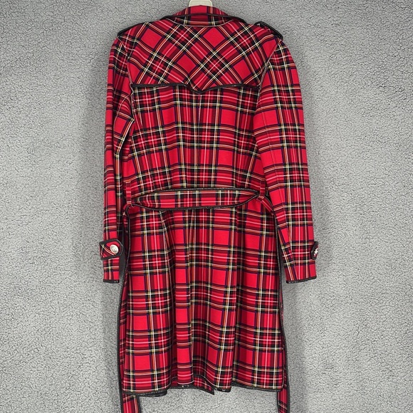 Nygard red & black womens trench coat pockets button front jacket medium belt - Picture 9 of 11